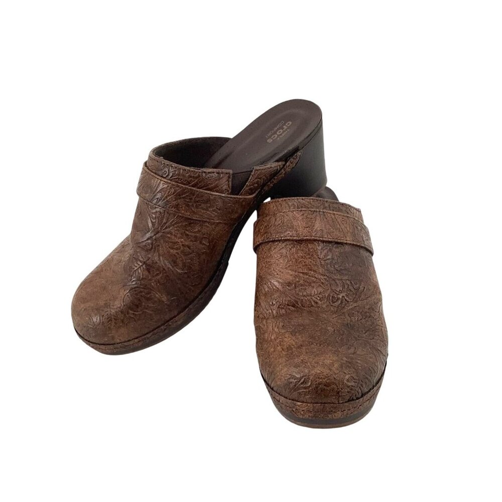 Crocs Sarah Tooled Clog Brown Triple Comfort Slip On Shoes 203911 Women’s Sz 7 W